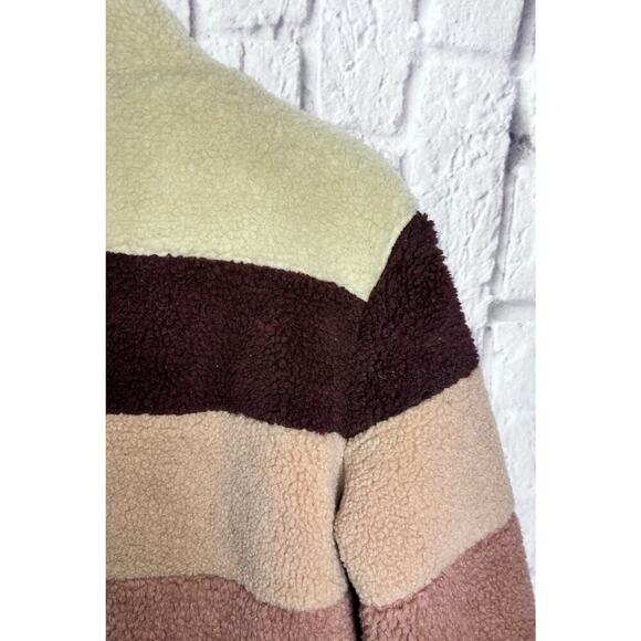 Nordstrom BP Sherpa Teddy Fuzzy Striped Jacket Sweater Snap Closure Size Large - Picture 5 of 7